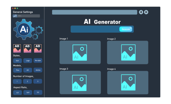 AI software to generate images with futuristic platform user interface. Image AI generator conceptArtificial Intelligence Image Content Generator.AI image creation service technology PNG.	