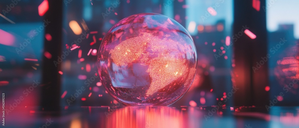 Poster Immersive AI Global Connectivity Luminescent Digital Earth Visualization in Cyberpunk Aesthetic - Transformative Tech Innovation for Future Business Intelligence