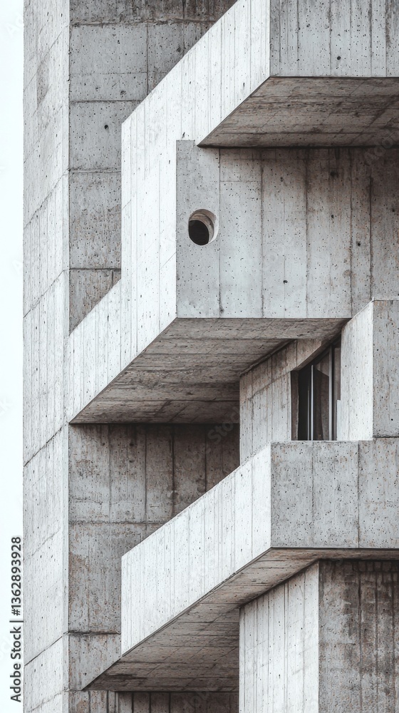 Poster a striking concrete building showcases unique geometric layers and minimalist features against a neu
