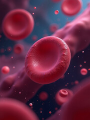 Futuristic 3D Illustration of Infected Red Blood Cells in a Microscopic View