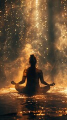 Obraz premium Meditating silhouette in lotus position with soft light creating a serene atmosphere for relaxation and inner peace