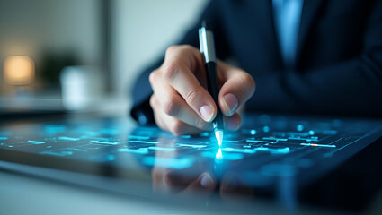 Smart Businessman Using Electronic Signatures for Digital Document Approval: Embrace a Paperless Office Environment for Efficient Project Management