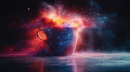 Obraz premium Cosmic Cup: A Sparkling Eruption of Celestial Energy