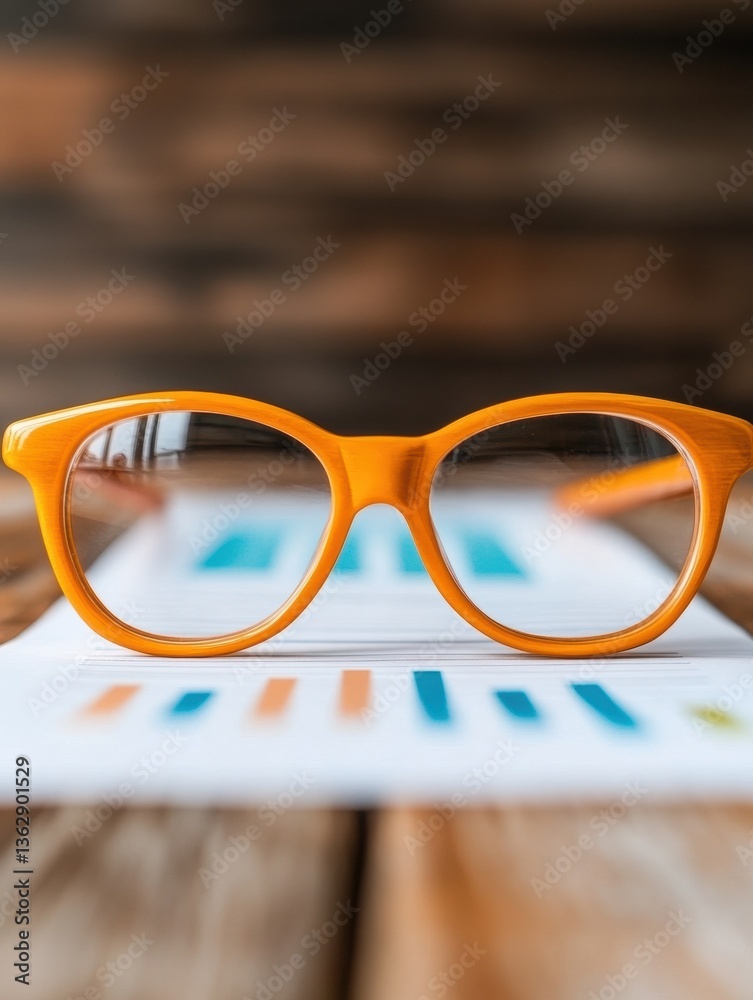 Poster vibrant orange eyewear on data visualization next-gen business intelligence and creative vision anal