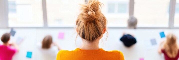 Hybrid Collaboration Insights Agile Team Brainstorming with Vibrant Post-It Design Thinking Workshop - Millennial Leadership Innovation in Flexible Workspace Environments