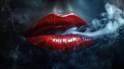 Fototapeta premium Luscious Red Lips with Ethereal Smoke: A Sensual and Mysterious Allure