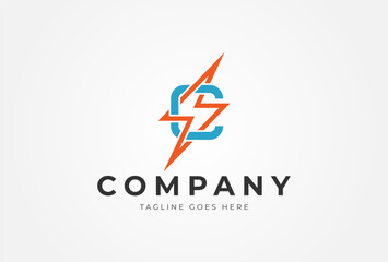 Letter C Electric Logo. letter C and lightning bolt combination. tunder bolt design logo template. vector illustration