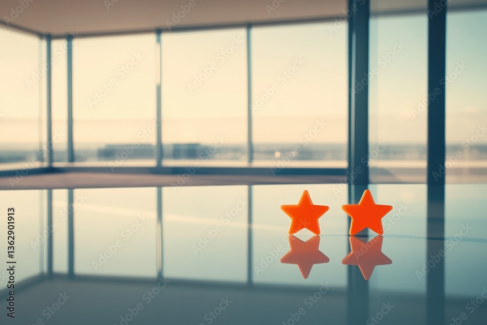 Poster Minimalist User Experience Design High-Impact Performance Metrics Visualization with Vibrant Orange Star Ratings in Sleek Glass Corporate Environment