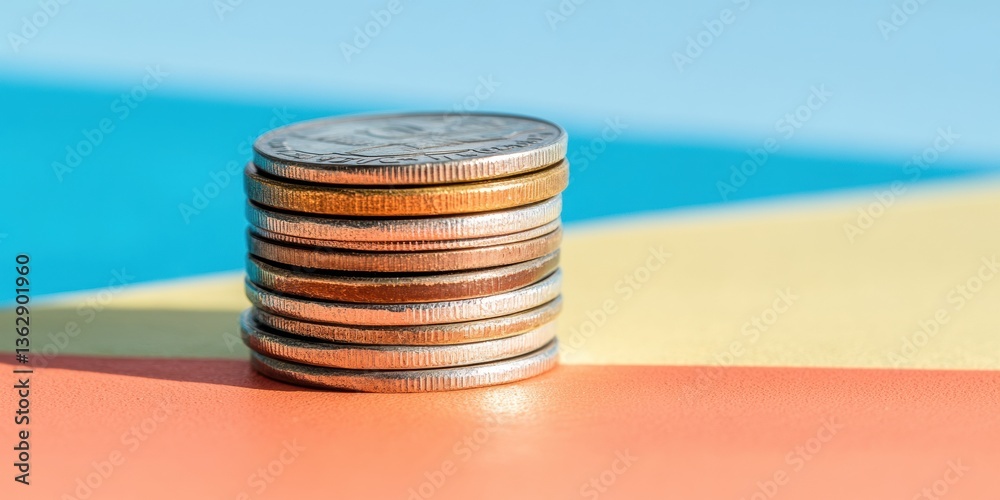 Poster minimalist financial risk analytics stacked metallic coins on gradient backdrop symbolizing investme