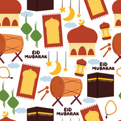 seamless pattern cartoon eid fitr mubarak celebration stuff. eid stuff pattern for wallpaper, gift wrap paper
