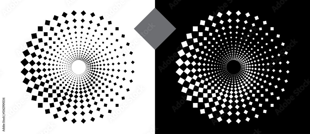 Poster abstract background with squares in circle. art design spiral as logo or icon. a black figure on a w
