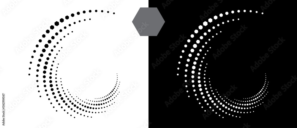 Aufkleber halftone round as icon or background. abstract vector circle, spiral with hexagons as logo or emblem