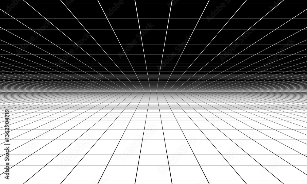Poster Grid as abstract background or pattern. Perspective view. Black and white side.