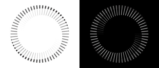 Spiral with lines as dynamic abstract vector background or logo or icon. Yin and Yang symbol. Black spiral on white background and white spiral on black background.