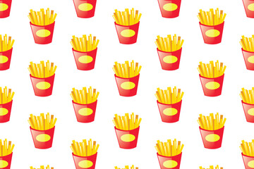 Crispy French fries in red boxes on white background. Ideal for packaging, menus, and branding designs.