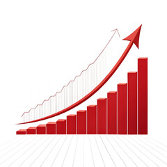 Minimalist red curved trend line with sharp arrow showing an increasing pattern on transparent background

