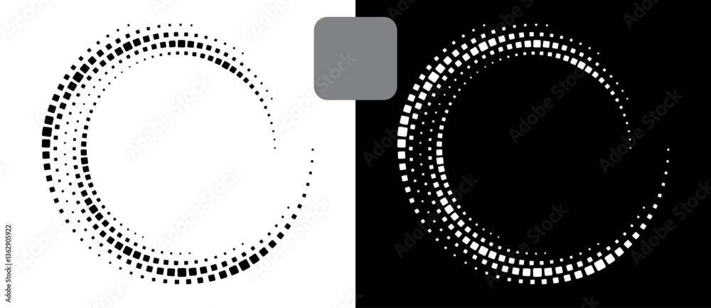 Poster Abstract background with squares in circle. Art design spiral as logo or icon. A black figure on a white background and an equally white figure on the black side.