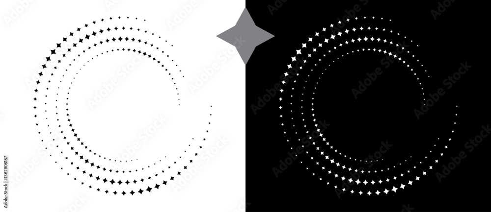 Poster abstract background with stars in circle. art design spiral as logo or icon. a black figure on a whi