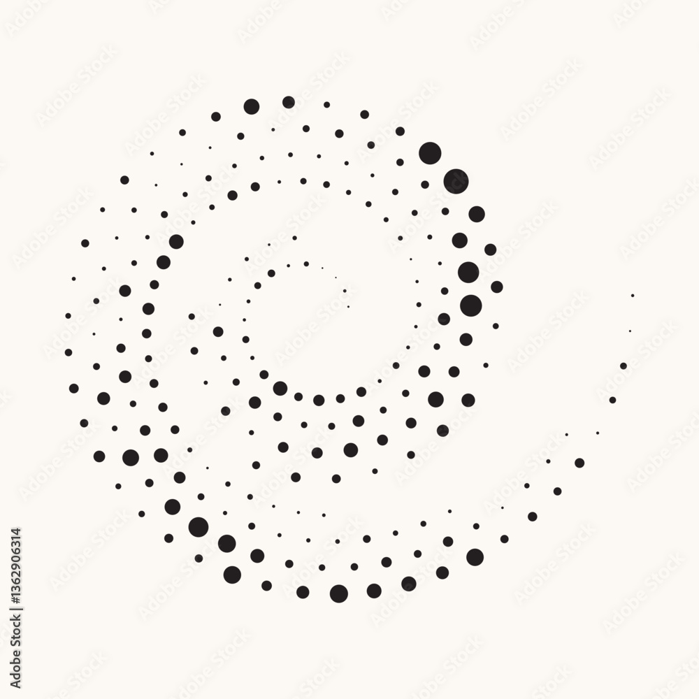 Fototapete Halftone spiral as icon or background. Abstract vector circle frame with random dots as logo or emblem.
