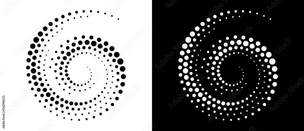 Sticker modern abstract background. halftone dots in circle form. spiral logo, icon or design element. black