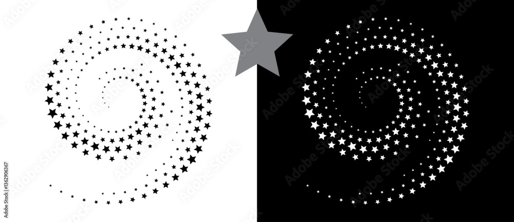 Poster abstract background with stars in circle. art design spiral as logo or icon. a black figure on a whi