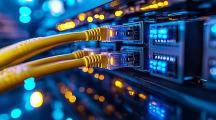 Naklejka premium Data center operations showcasing network connections and cabling efficiency