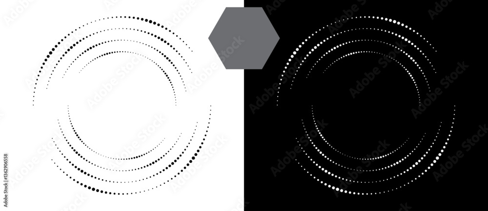 Fototapete halftone round as icon or background. abstract vector circle, spiral with hexagons as logo or emblem