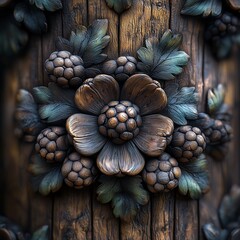 Fototapeta premium ornate wood carving with fruit and leaf motifs