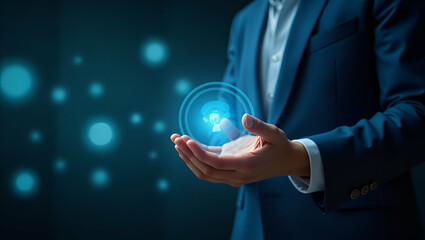 Empowering Teachers: A Hand Presenting a Holographic Device for Digital Literacy Training in Professional Development - Stock Photo Concept with Empty Space