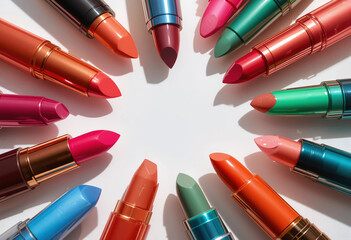 Obraz premium A collection of colorful lipsticks arranged in a circle