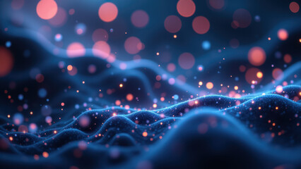 Obraz premium A futuristic display with blue waves and orange dots that represent magnesium glycinate molecules.