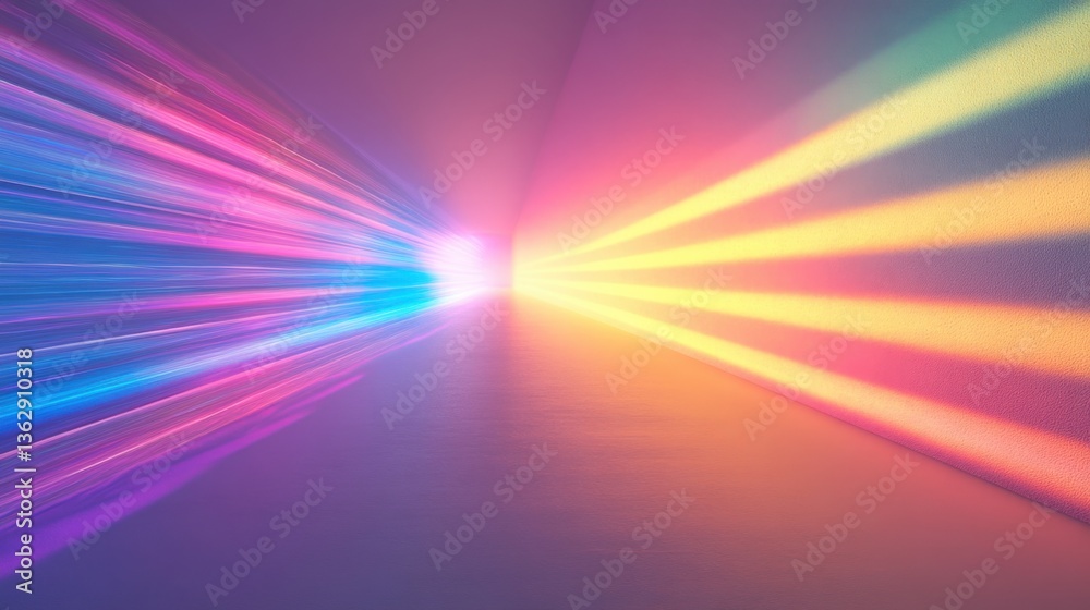 Poster abstract vibrant light streaks creating dynamic tunnel effect with warm and cool color contrast illu