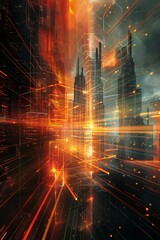 Fototapeta premium Exploring building energy flow through vibrant visualization of sustainable design concepts