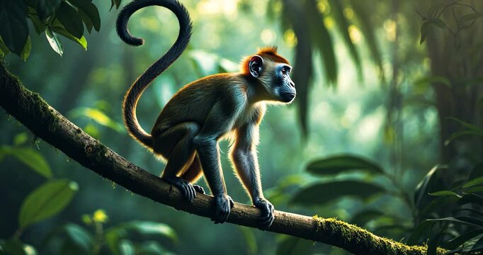Blue monkey resting on the branch. Monkey in its natural habitat.