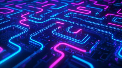 Obraz premium Futuristic Technology Circuit Board with Glowing Neon Cyberpunk Aesthetics