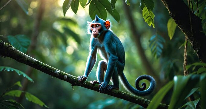 Blue monkey resting on the branch. Monkey in the wild.
