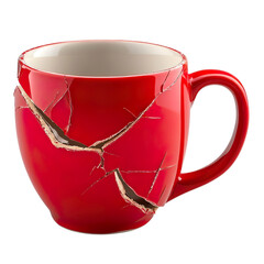 A broken red mug isolated on a transparent background