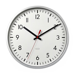 Minimalist Wall Clock with White Face and Black Numbers on Transparent Background

