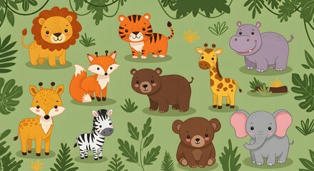 Fototapeta premium Cute cartoon animal pattern for kids