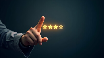 Flat Hand Giving One Star Holographic Rating on Negative Customer Review Interface with Dissatisfied Emoticons - Simple Vector Illustration for Smart Business Feedback Concepts