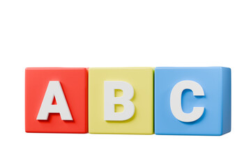 3d Education Blocks icon. Preschool text ABC block. ABC education cube brick concept. School learn child play toy sign and kid math count box simple study symbol isolated on white background.3d render