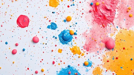 Vibrant canvas explosion of colorful paint drops and splatters creating an abstract art background full of creative energy and artistic expression