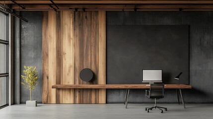 Modern Industrial Office Workspace: 3D Render of a Minimalist Desk Setup AI Generated