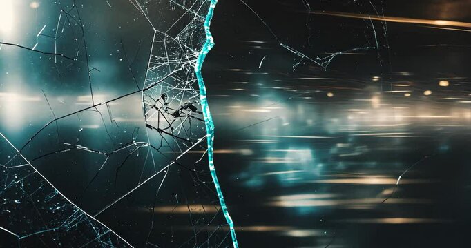 Broken glass layer. Shattered display surface. Dark warped smashed old electronic device screen featuring stains pattern dust marks grime.