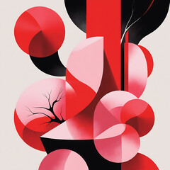 Abstract background featuring bold red and pink shapes in a modern design
