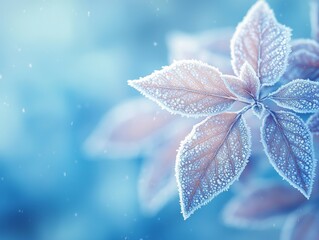 Fototapeta premium A delicate dance of frost-kissed leaves against a serene pastel backdrop