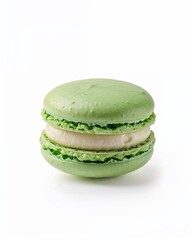 Green Macaron Dessert on White Background  