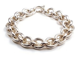 Fototapeta premium A delicate silver bracelet with intricate links and a polished finish, isolated on a white background