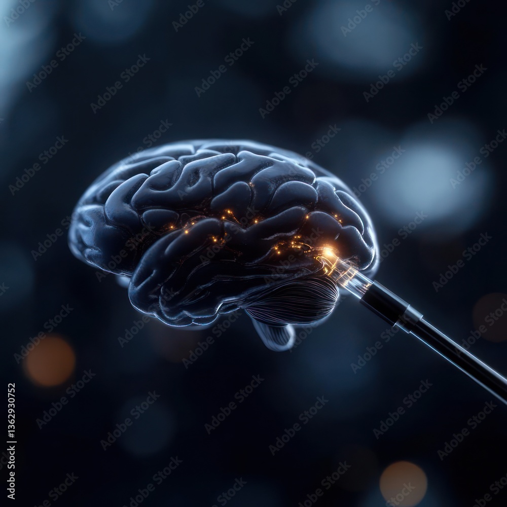 Aufkleber Illuminated Human Brain with Neural Pathways 3D Render