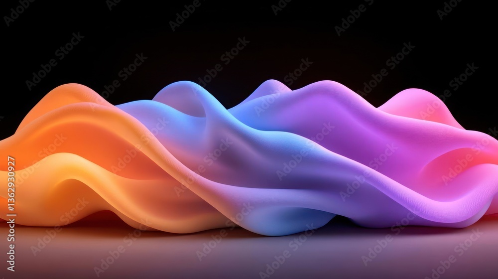 Fototapete abstract multicolored fabric waves in 3d render